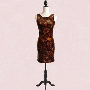 Vintage 90s brown floral velvet fitted dress